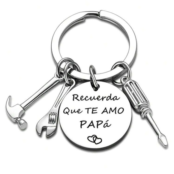 Dad Keychain Te Amo Papa Charm Silver Plated Father's Day Gift Tools Hammer - Picture 1 of 5